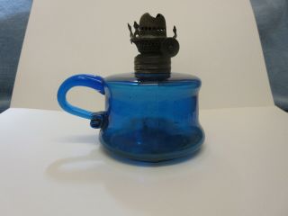 Antique Little Butter Cup Cobalt Blue Glass Finger Oil Lamp