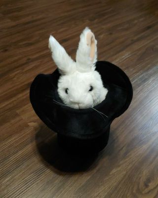Folkmanis Rabbit In A Hat Hand Puppet Stuffed Plush Black White 12 " Magic Trick