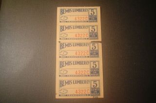 5 Coupons Bemis Lumber Co.  Robbinsville,  Nc Early 1900 