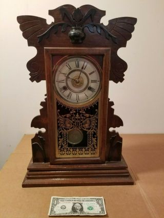 Vintage " Pony Line " Gingerbread 8 Day Mantel Shelf Clock