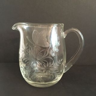 Crystal Glass Small Cream Pitcher Etched Butterfly By La Tournous White Mill Pa