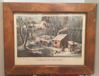Framed " Home In The Wilderness " Currier And Ives Art Print 9 " X12 " 152 Nassau St
