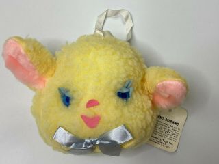 Vintage Bantam Musical Toy Sheep Lamb Head Wind Up Stuffed Animal Plush Yellow
