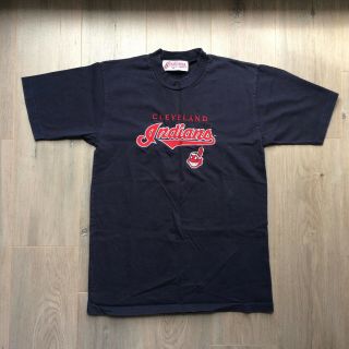 Vintage 90s Cleveland Indians Heavyweight Navy Blue T - Shirt Embroidered Logo L