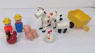 Vintage Fisher Price Little People Farmers And Farm Animals - Cow,  Pig,  Chicken