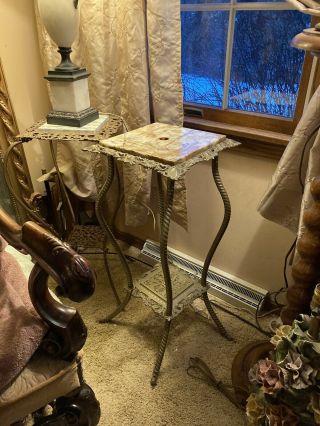 Antique Piano Parlor Floor Lamp Base Cast Iron Brass Marble 2 Tier Table