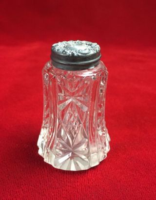 Sweet Antique Cut Glass Dresser Jar With Sterling Repousse Lid 2 5/8 "