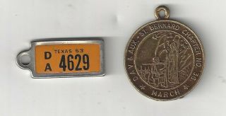 1963 Dav Disabled American Veterans Mini Texas License Plate Keychain 1969 Medal