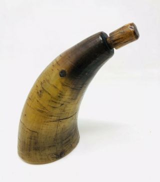 Antique Civil War Era Powderhorn Gun Powder Horn Flask W/ Wooden Plug
