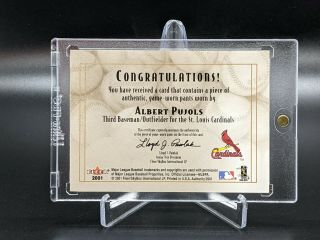 2001 Fleer Authority Albert Pujols Rookie Diamond Cuts Game Pants Cardinals 2