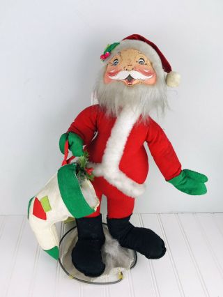 Vintage Large Annalee Doll Santa Claus With Christmas Stocking Waving 1982