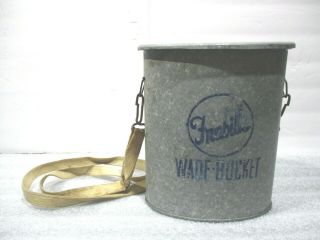 Vintage Frabills Oval Wade - Bucket Minnow Bait Can Galvanized W/strap