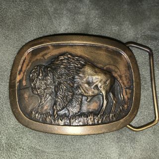 Vintage 1977 Indiana Metal Craft.  Brass Belt Buckle “bison”.  Cond