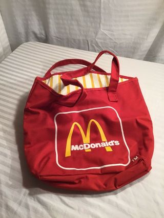 Vintage Mcdonald’s French Fry Canvas Red Tote Bag W/striped Vinyl Lining