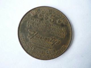 Vintage Haverty ' s Furniture Co.  Gold Star Club $5 Token 2