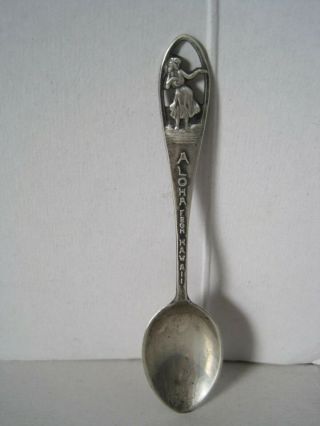 Early Vintage Antique Aloha From Hawaii Hula Girl Sterling Silver Spoon