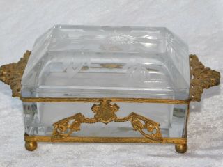 Antique Victorian Baccarat French Bronze Ormolu Etched Frost Crystal Jewelry Box 2