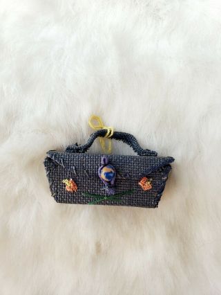 Vintage Little Miss Revlon Purse Blue Weave Bead Closer Handle Inside Lined Bag