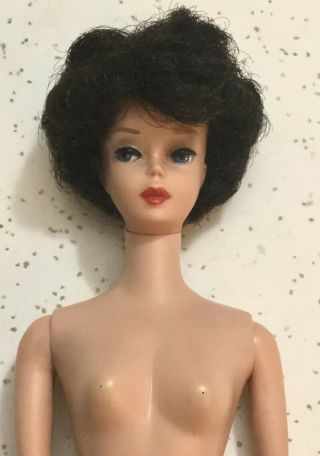 Vintage Early 1961 1962 Raven Black Hair Bubble Cut Barbie Doll Mattel Red Lips