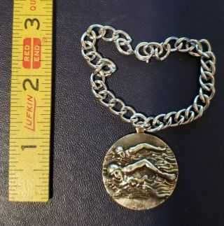 Vtg Amateur Athletic Union Silver Medal Bracelet Swim Aau 1962 Junior Olympics