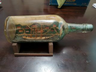 Vintage Handmade Sail Ship In A Bottle Folk Art Bottle Nautical Decor Antique