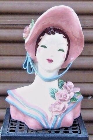 Head Vase Headvase Sue By Kaye Or Kim Large Tall Hand Decorated 10 1/2 Inches