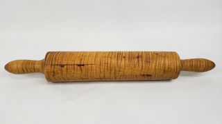 Vintage Antique Tiger Maple Rolling Pin 18 " Long & 2.  25 " In Diameter