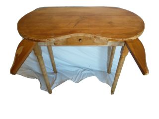 Vintage ARISTO - BILT Kidney Shaped Vanity Dressing Table Desk Maple w Drawer Arms 3