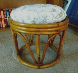 Vintage Bamboo Bentwood Rattan Footstool Ottoman Retro Boho Design