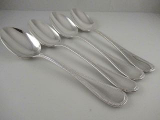 4 Soup Spoons Perles Christofle France Silverplate Flatware 7 - 1/2 "