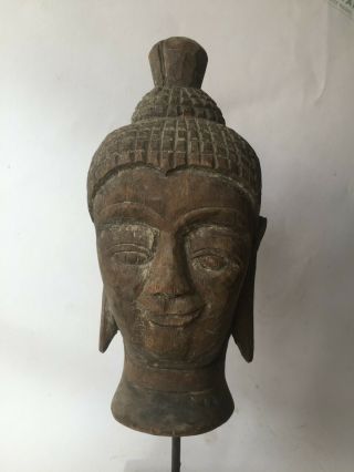 Antique Hand Carved Burmese Wooden Buddha Head