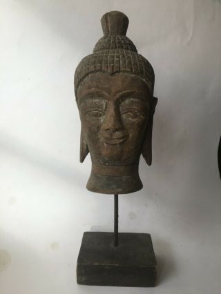 Antique hand carved Burmese wooden Buddha head 2