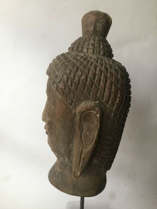 Antique hand carved Burmese wooden Buddha head 3