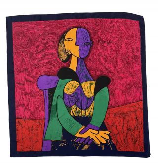 Picaso Purple Scarf 100 Silk Art Print 34 " /35 "