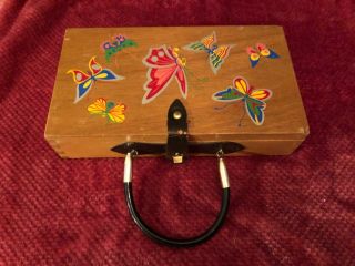 Vintage Painted Butterfly Wood Cigar Box Purse Gary Gails Dallas