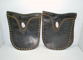 2 Antique Heavy Leather Horse Team Hames Covers Ornate Buttons Letter Imprints