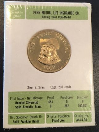 The Penn Mutual Life Insurance Company Coin Medal