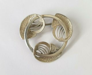 Vintage Beau Sterling Silver Pin Brooch Art Nouveau Shell Cornelli Lace Antique