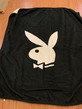 Early 2000’s Vintage Thick Playboy Brand Bunny Throw Blanket Black Rare
