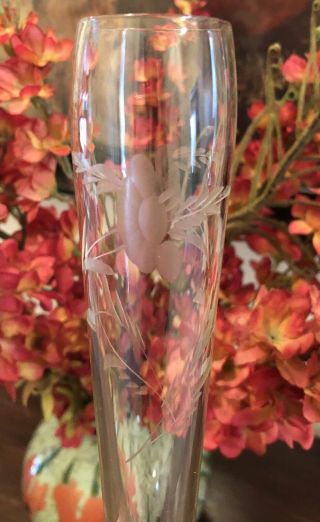 Vintage Sterling Silver Etched Glass Floral Bud Vase Duchin Creation 9.  5 "