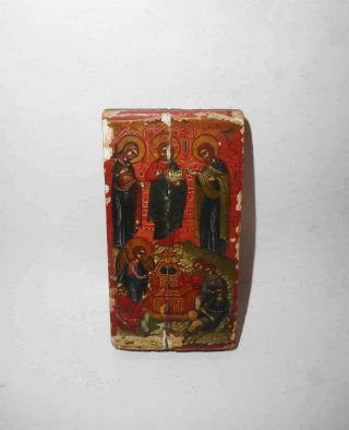 Antique Russia Top Rare High Aged Wood Painted Miniature Icon Imperial Exhibit