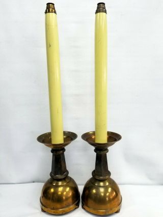 Antique Religious Altar Church Pair Candlesticks Spring Loaded Candle Holder 31 "