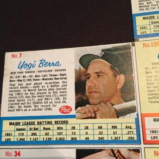 1962 POST CEREAL BASEBALL UNCUT 7 CARD PANEL - Hank Aaron,  Yogi Berra Plus More 2