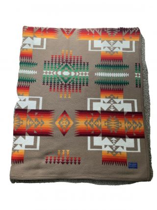 Vintage Pendleton Beaver State Wool Blanket Aztec Design 66” X 80” Has Hole