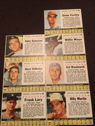 1961 Post Cereal Baseball Uncut 7 Card Panel - Willie Mays,  Hoyt Wilhelm,  More
