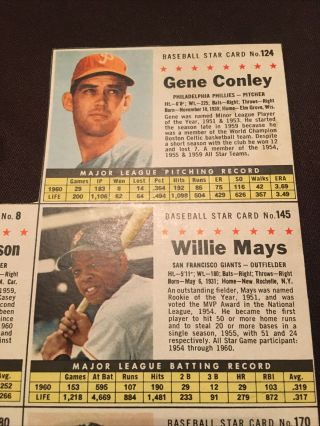 1961 POST CEREAL BASEBALL UNCUT 7 CARD PANEL - Willie Mays,  Hoyt Wilhelm,  More 2