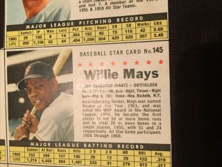 1961 POST CEREAL BASEBALL UNCUT 7 CARD PANEL - Willie Mays,  Hoyt Wilhelm,  More 3