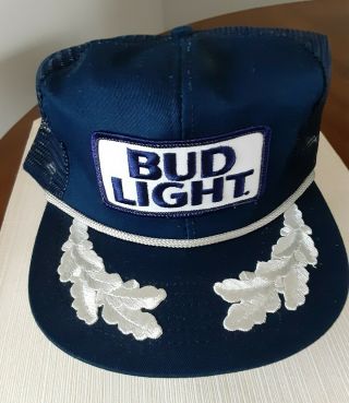 Vintage Bud Light Patch Snapback Trucker Mesh Hat Cap Usa Blue Beer Scramble Egg