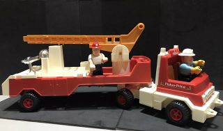 Vintage 1978 Fisher Price Husky Helpers Fire Truck And Fire Fighters 19” Long.