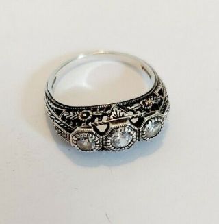 Vintage Brand Sterling Silver With Cz 3 Stone Anniversary Band Size 6.  75